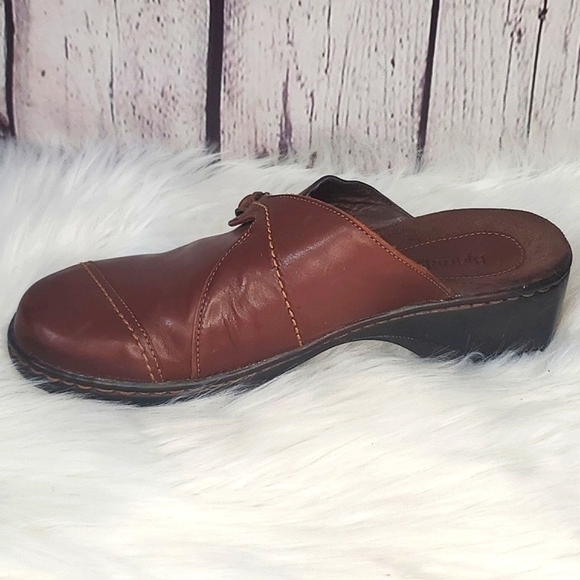 Bjorndal Ivy Brown Leather Monk Strap Cap Toe Clog Mule Shoe Womens 8M Casual - Picture 11 of 17